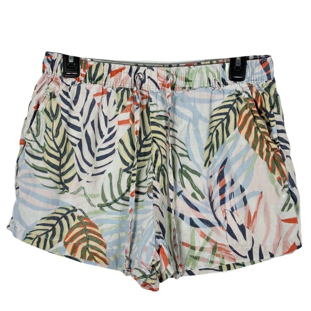 Tahari Multi Palm Leaf Linen Shorts M Tropical Beachy Vacation Summer Spring